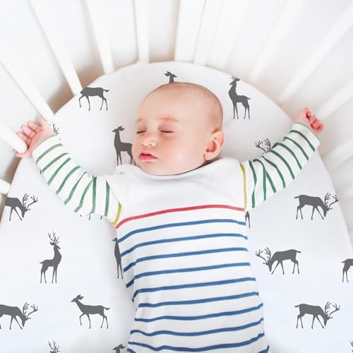 Image of Bassinet Sheets 3 Pack, Breathable Cozy Fitted Mattress Sheet, Elastic Travel Bassinet Fashionable, Standard Cradle Safe Sheets for Baby Boy Girls 32 inch x 16 inch Grey Deer