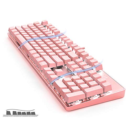 Image of Merdia Full Size Wired Mechanical Gaming Pink Keyboard | Blue Switch 104 Keys US Layout Full Size Pink PC Gaming Keyboards | Hot Swappable LED Backlit Light Up Wired Mechanical Computer Keyboards