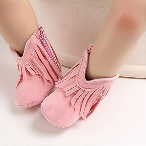 SOFMUO Baby Girls Cowboy Tassel Boots with Side Zipper Moccasins Non Slip Infant Booties Suede Toddler First Walker Shoes4