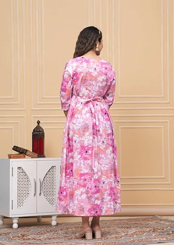 Image of JAIPURFAME Stylish Women's Pure Cotton All Over Printed Kurti Gown, Maternity Dress, and Feeding Dress - Comfortable and Elegant Maternity Wear for Women Baby Pink