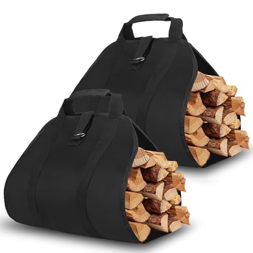 YOMKILU 2 Piezas Bolsa de Transporte para Leña, plegable Bolsa de Madera para Chimenea, Resistente Bolsas de Leña Accesorios para Estufa con manijas para Interior y Exterior, Camping