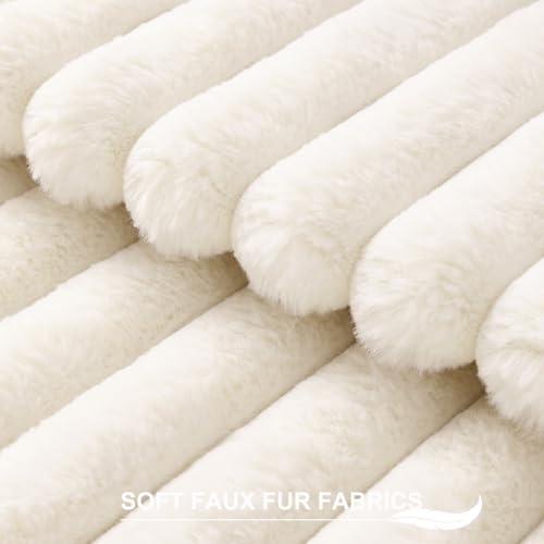Pallene Faux Fur Plush Lumbar Throw Pillow Covers 12x20 Set of 2, Luxury Soft Fluffy Striped Decorative Pillow Covers for Sofa, Couch, Living Room, Cream White