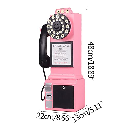Teléfono vintage pared estilo retro rosa miniatura 6