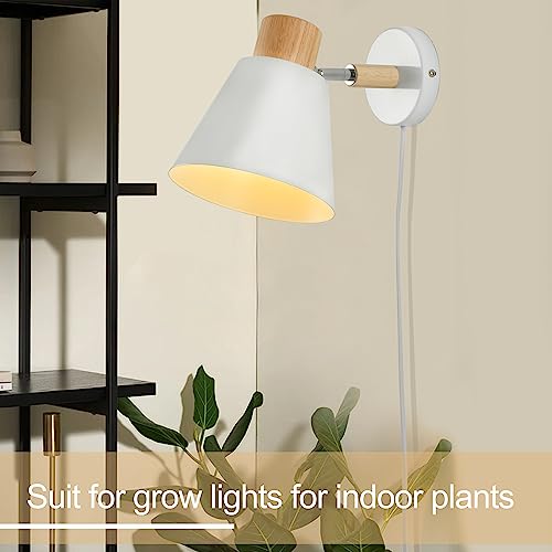 Image of White Plug in Wall Sconces with Switch for Bedroom, Modern Rotation Wall Lamps Up Down E26 Mounted Fixture Wood Metal Lighting Switch Bedside Decor Reading Lights for Kids Bedroom, Living Room