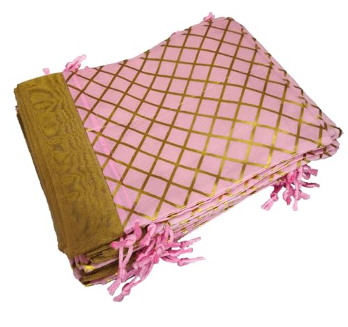 Image of 13CM X 18CM Small Drawstring Bags Pouches Potli for Gift Wedding Jewelry Packaging Bridal Party Favors for Women (10 Pc Pack, Pink Color Golden Berfi Print)