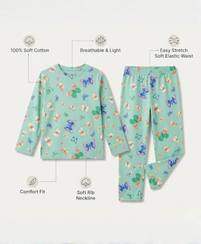 Image of Anthrilo Pure Cotton Printed Pyjama Set for Girls | Sleepwear | Night Suit, Night Wear | Long Sleeves T-Shirt & Pyjama | Regular Wear | 0-14 Years