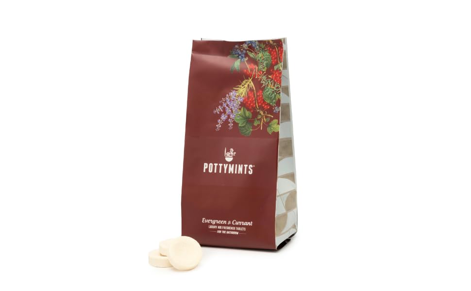 Potty Mints Dissolvable Air Freshener Toilet Tablets | Evergreen + Currant | Long-Lasting, Non-Toxic | Made in The USA | Discreet Packaging, Septic