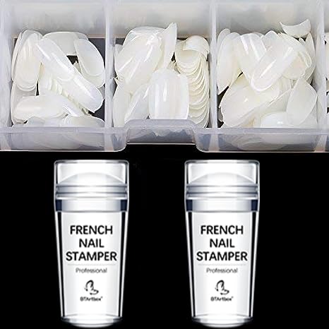 BTArtbox French Tip Stamper - French Tip Nail Tools with Nail Scraper Stamper Kit 100-Time Using Silicone Nail Stamper
