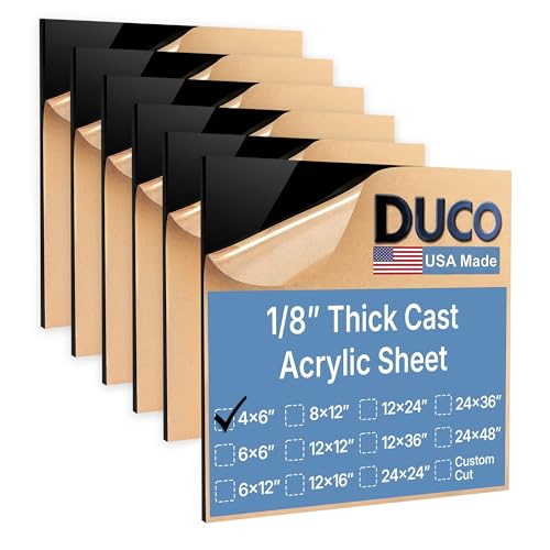 Image of Duco Black Cast Acrylic Sheets 1 /8 inch (3mm) Thick 4 inch x 6 inch - 6 Pack of USA-Made Opaque Black Plexiglass Sheet - Shatter Resistant Acrylic Board for Signs, Displays, Frames, & Decorative Projects