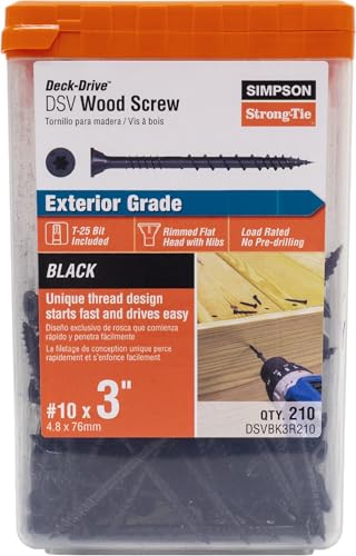 Simpson Strong-Tie Tornillo Deck-Drive DSV para Madera Exterior - #10 x 3 pulgadas T25, Cabeza Plana con Nibs, Roscas de Bajo Torque, Quik-Guard, Negro (Caja 210 Piezas) miniatura 2