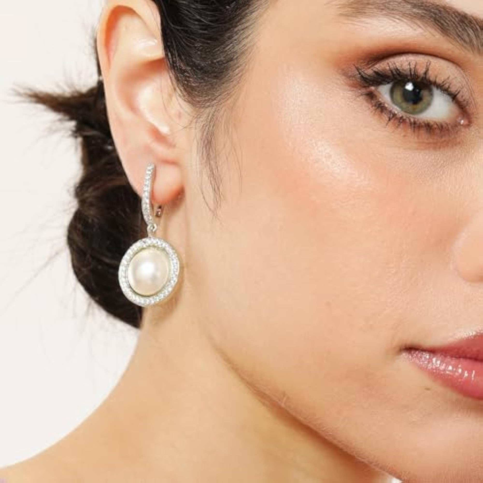 Women's Brass Rhodium Plated Drop Earrings with American Diamond & Hydro CZ Stones