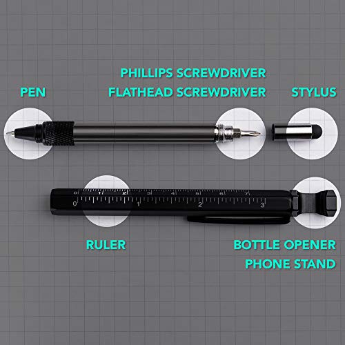 ATECH The Original Multifunction Pen 7 in 1 Tech Tool Pen with Ruler, Stylus, Bottle Opener, 2 Screw Driver, and Phone Stand, Multi Tool Fit for Mens survival (Black)