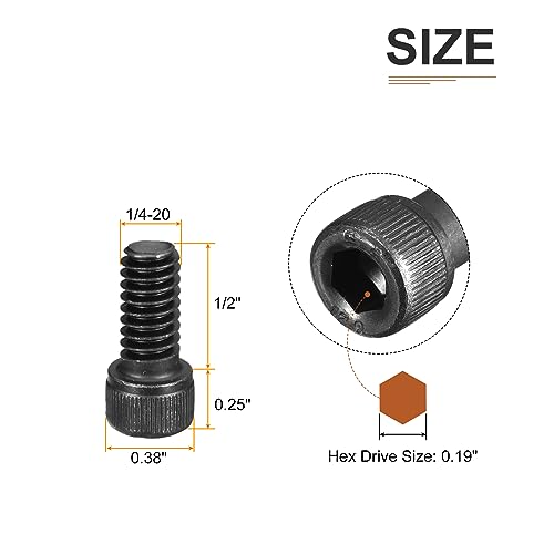 DTGN 1/4-20x1/2" Socket Head Cap Screws Bolts, 25Pcs 12.9 Grade Alloy Steel, Machine Hex Socket Screw, Hex Drive - Image 2