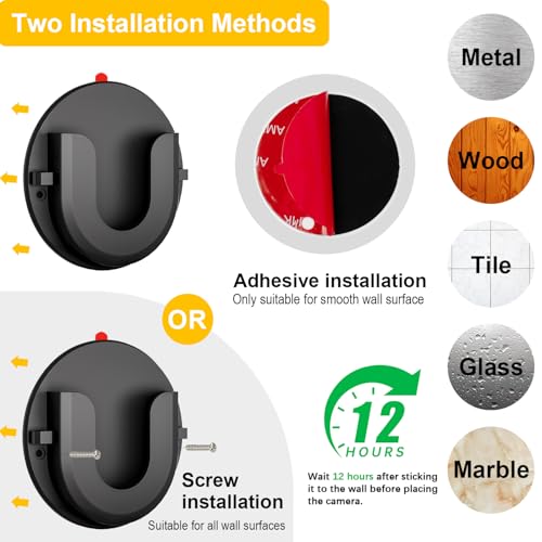 Image of 2 Pack Adhesive Wall Mount Bracket for Ring Indoor Cam,Strong VHB Stick On,No Drilling Camera Mount for Ring,Two Ways Installation with Tape and Screws-Black