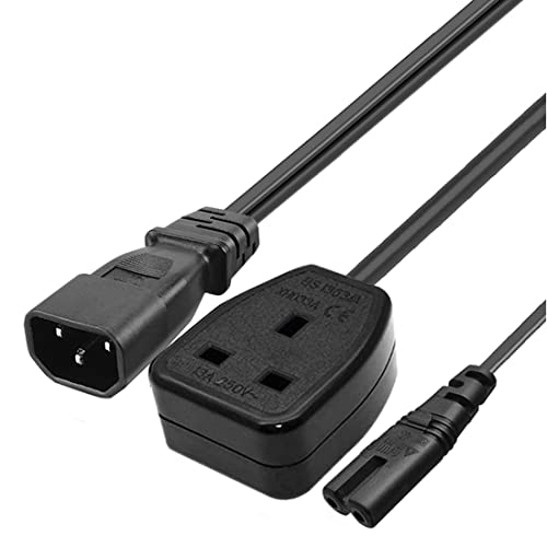 TEWOXIN 0.3M C14 to C7 & UK Socket Power Adapter Cable, IEC C14 Plug to C7 (Figure-8) & British Outlet for Low-Power Device, Monitor, AV & IT Setup - Image 3