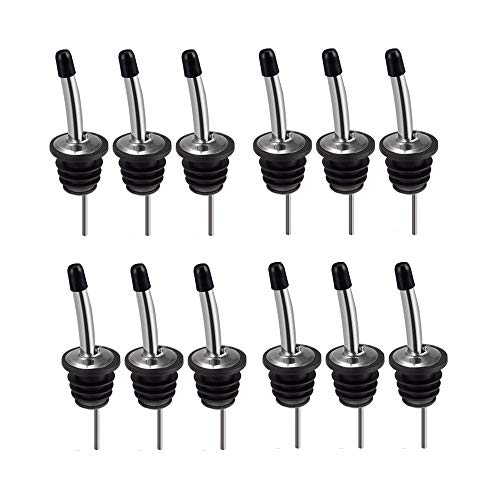 Vertedores Acero Inoxidable,12 Piezas Vertedor de Velocidad de Licor Espíritu Velocidad Botella con Tapa de Goma para Agua,Aceite,Licor,Jarabe,Vinagre,Ensalada
