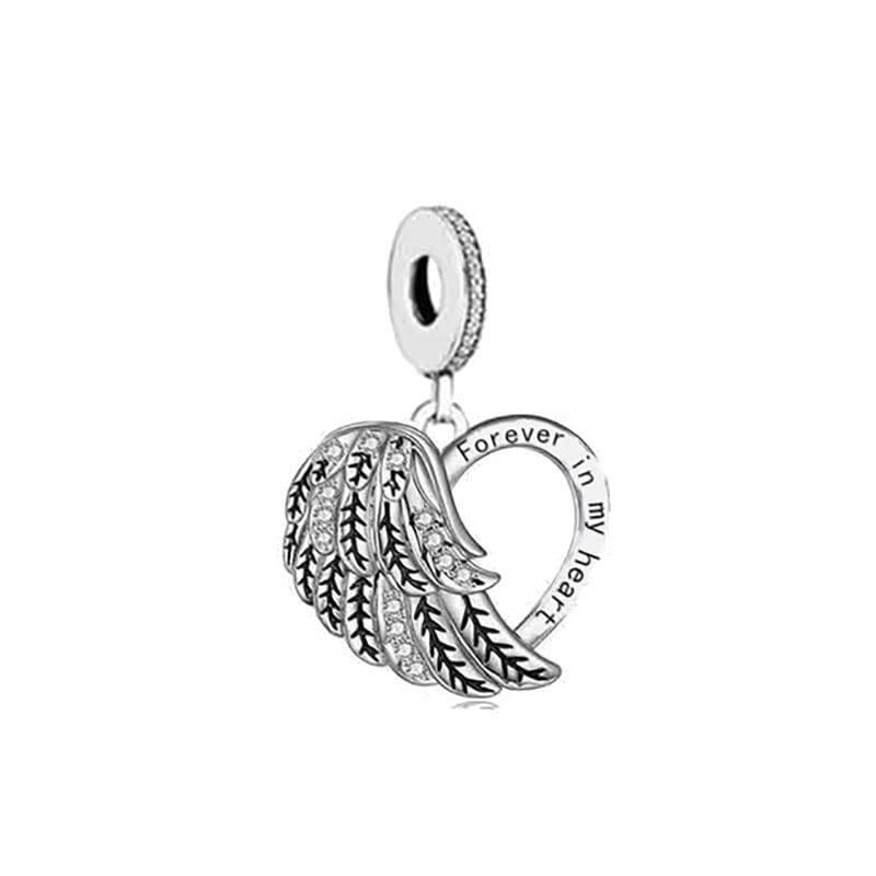 Charm ala de ángel Forever In My Heart de plata de ley 925 para pulseras