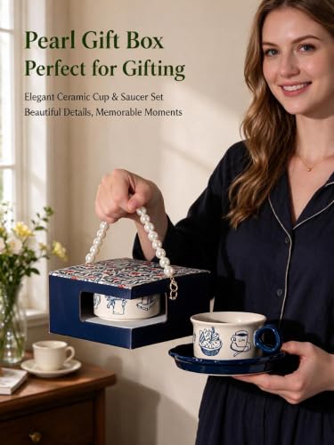 ChayWillow Vintage Ceramic Coffee Cup and Saucer Set with Pearl Gift Box - image 2