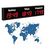 Large LED Digital World Clock with Multiple Time Zones, Remote Control, HD Display, Aluminum Shell for Hotel and Multinational Use