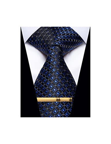 Image of YourTies Men's Neckties Striped Tie and Plaid Neckties for Men Woven Silk Tie Gold Tie Clip Set