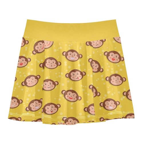 Girls Skorts High Waist Athletic Skirts with Shorts Cartoon Cute Monkey Stretchy Teens Performance Tennis