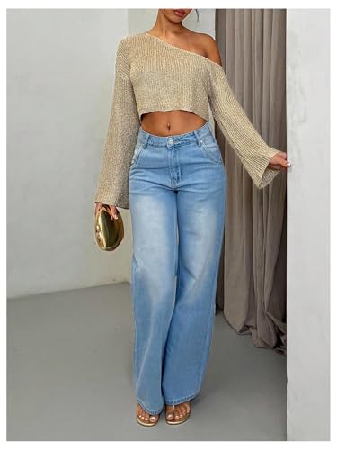 MakeMeChic Women's Off The Shoulder Sweater Sequin Sparkly Long Sleeve Party Crop Pullover Tops4