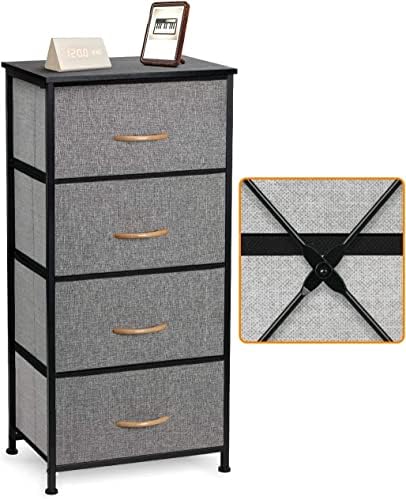 COSYLAND Chest of Drawers Cationic Fabric 4-Drawer with Wooden Handle, Storage Organizer Unit for Bedroom Living Room Closet, Sturdy Steel Frame, Easy Pull Fabric Bins & Wooden Top, Fabric Dresser