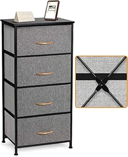 COSYLAND Chest of Drawers Cationic Fabric 4-Drawer with Wooden Handle, Storage Organizer Unit for Bedroom Living Room Closet, Sturdy Steel Frame, Easy Pull Fabric Bins & Wooden Top, Fabric Dresser