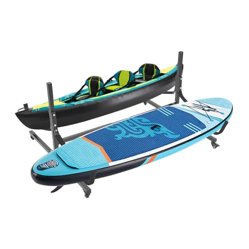 Fifizoo Kayak Storage Rack, Freestanding Kayak Storage Stand with Wheels, 50.78-74.41in Adjustable Length, Heavy Duty Kayak Racks for Kayak, Canoe, Surfboard & Paddleboard, 1-Tier for 2 Kayaks