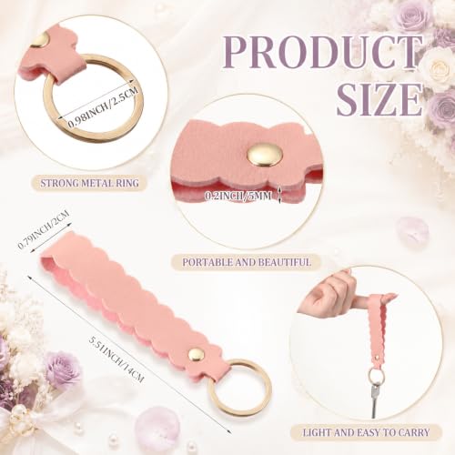 Image of Scalloped PU Leather Keychain Blanks Laser Engraving Blanks Loop Keychain Kit with Key Ring for DIY