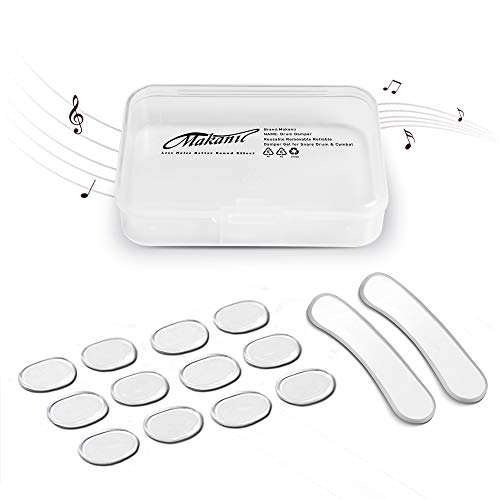 Makanu Drum Gel, 12 Pieces Round and 2 Pieces Long Clear Drum Dampener, Drum Damper Gel Pads, Non-toxic Soft Drum Sound Dampening,Tone Control for Your Drum Head