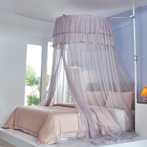 SDCGB Dosel de Cama de Ensueño para Niñas, Mosquitera de Princesa de Malla Transparente, Mosquitera Redonda en Forma de Cúpula para Camas Individuales, Dobles, Queen y King, Gray1