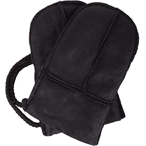 Image of SNUGRUGS Baby Infant Winter Split Palm Genuine Sheepskin Mittens with Cord - Black Silky Nappalan