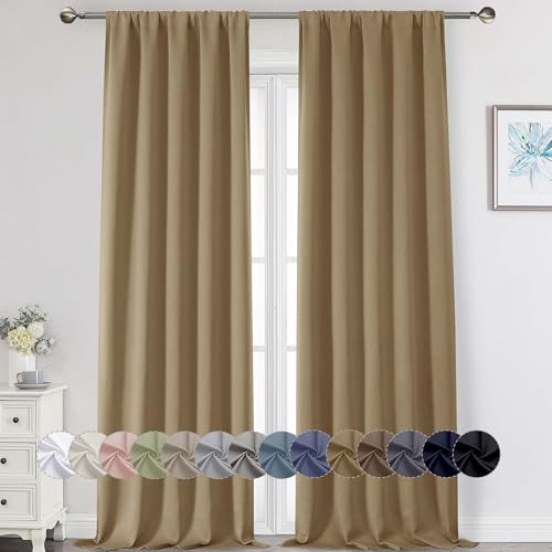 WelvetBLK Extra Long Taupe Blackout Curtains for Bedroom Living Room