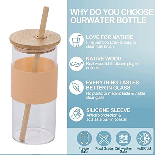 Image of Glass Coffe Mug with Lid and Straw, Reusable Sipper Bottle with Leather Sleeve Glasss Coffee Mug with Silicone Straw and Leakproof Lid Tumbler for Coffee (Glass Sipper with LID Straw 400ML)