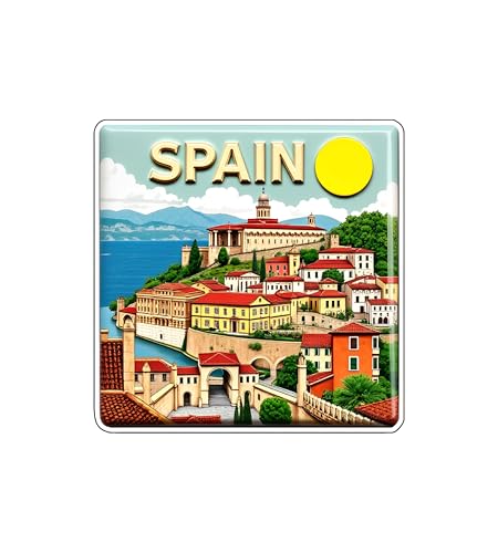 Image of Gift Me Bazar Country Fridge Magnet for Home Kitchen Refrigerator Door Stylish Decor Multicolored Souvenir Gift | Country Theme MDF Wooden Fridge | Souvenir Travel Magnets (Spain Fridge Magnet)