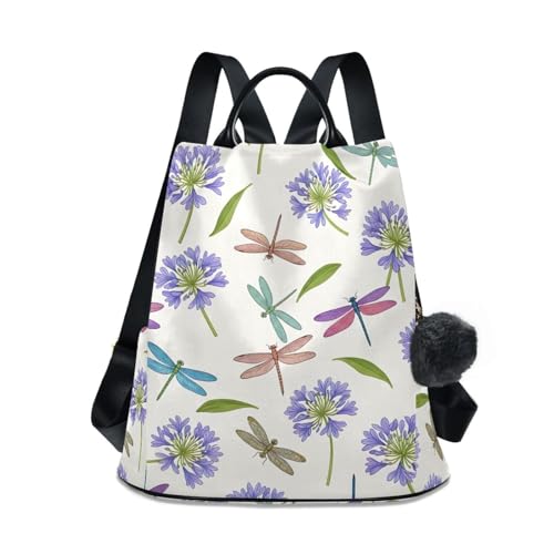Sac à dos femme libellules violettes antivol chic pour voyage décontracté