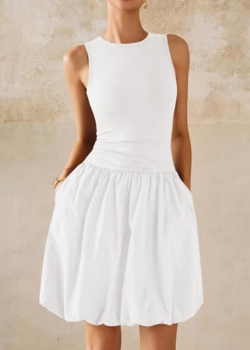 Image of KIRUNDO Summer Dresses for Women 2026 Cute Mini Sleeveless Bubble Dress