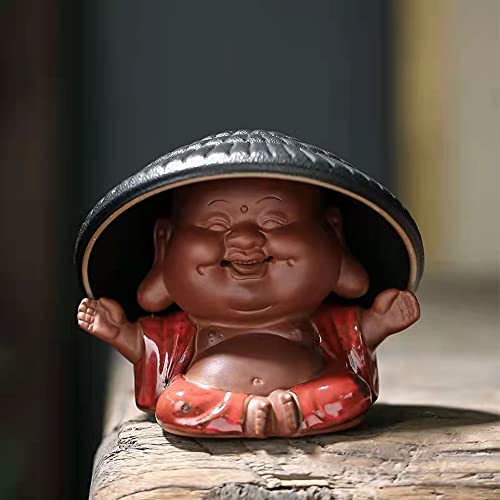 CHBDJY Statua di Buddha che ride, statuetta rossa Happy Money Buddha monaco Tea Pet Figure, Fengshui Maitreya Tea Pet per salute e ricchezza, regalo da collezione