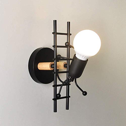Lámpara de pared vintage industrial retro con base E27 linterna creativa de madera 2