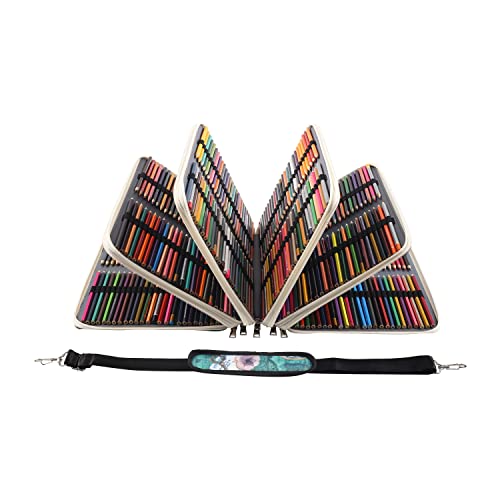Image of 500 Slots Colored Pencil Case with Zipper Closure Large Capacity Retro Style Element Pattern Pencils Bag Waterproof 840D PVC Fabric Pen Organizer Storage Holder for Artist (Green Compasses)