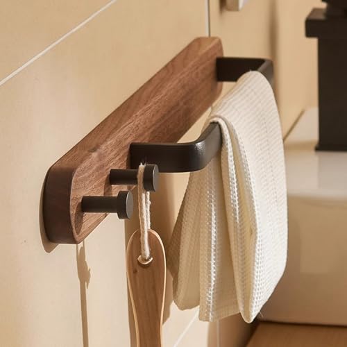 Wieszak na ręczniki bez ponczów – oszczędność miejsca aluminium i litego drewna przechowywanie w łazience 48 cm / 68 cm wieszak na ręczniki w kolorze orzecha włoskiego do uporządkowanych toalet i