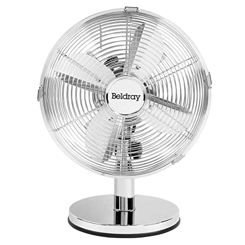 Beldray EH3266CH 10 Inch Desk Fan – 3 Speed Settings, Adjustable Head, Oscillating Function, Portable, Ideal for Home Cooling, Bedroom, Office, Tabletop/Desktop, 30 W, Silver/Chrome