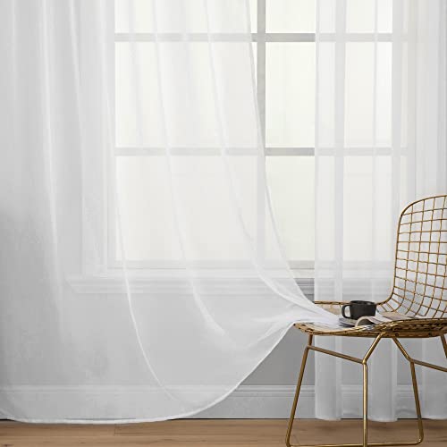 MIULEE 2er Set Voile Vorhang Transparente Gardine aus Voile Polyester Stangendurchzug Transparent Wohnzimmer Luftig Dekoschal für Schlafzimmer Weiß 140x245 cm (BxH), Rod Pocket