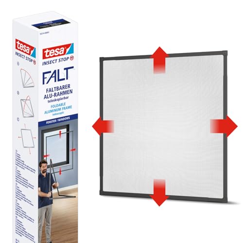 Price comparison product image tesa Insect Stop FALT Foldable Aluminium Frame - Fly Screen with Adjustable Telescopic Frame - Anthracite - 80 cm x 80 cm to 140 cm x 140 cm