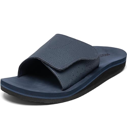 Men's Wide Slide Ergonomic Sandals Fully Adjustable Strap & Comfort Fit Orthotic Arch Support Athletic Sandals with Soft Cushion Footbed Navy 13
