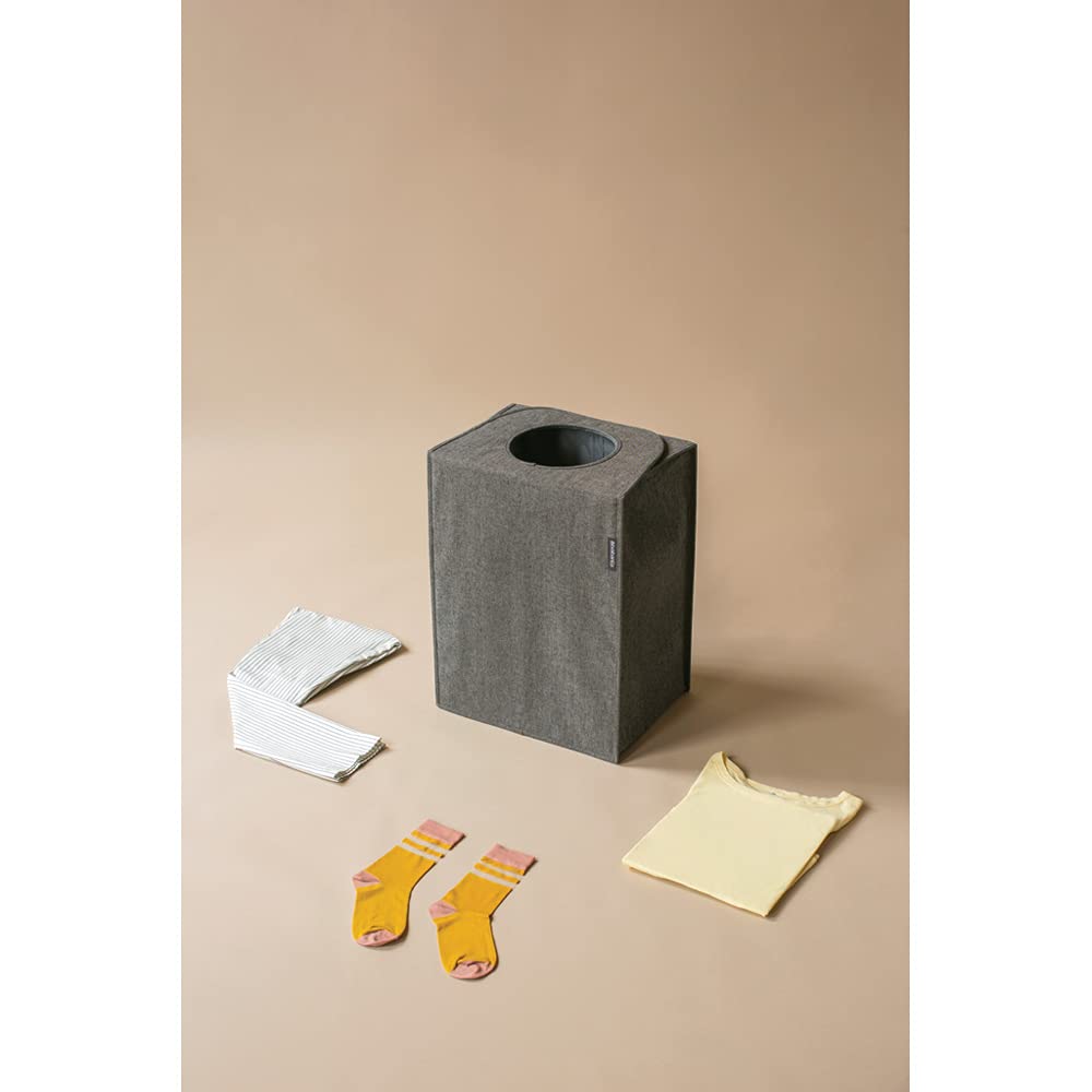 Brabantia - Sac à Linge Rectangulaire - Le Haut Pliable - L'ouverture Quick-Drop - Peu Encombrant - Facile à vider - Gros volume - Poivre Noir - 55 L