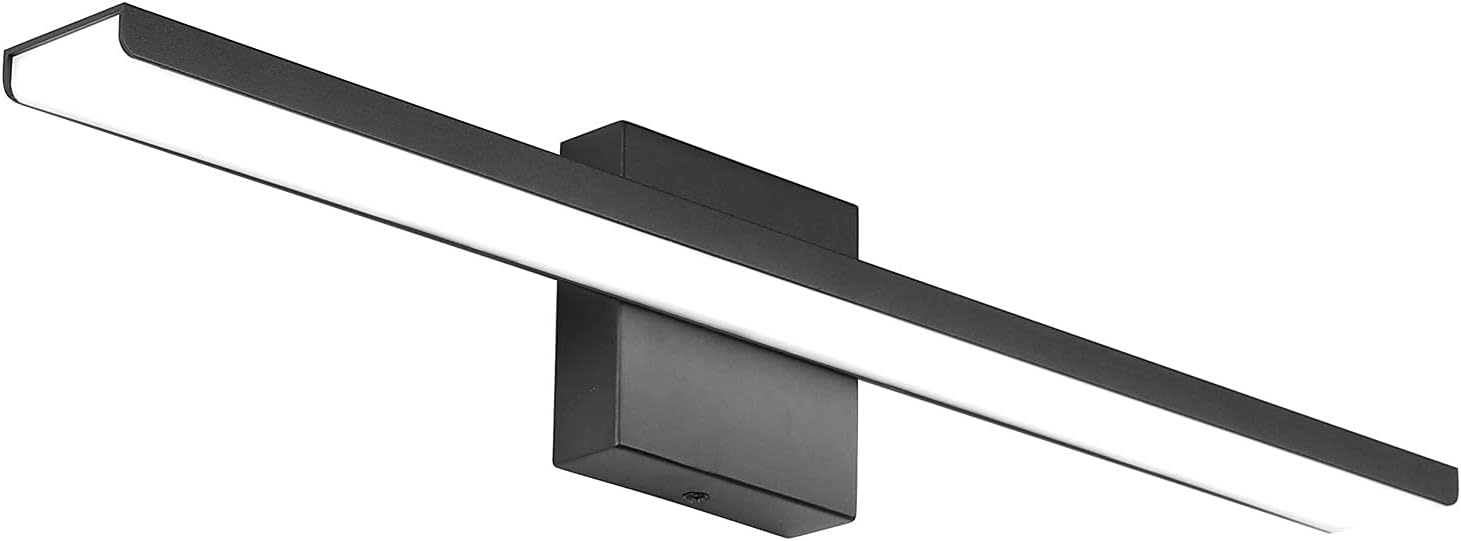 JUSHENG Bathroom Vanity Light Fixtures Aluminum & Stainless Steel Wall Mirror Vanity Light Fixtures for Bathroom & Bedroom Black Dimmable 24W 24" 6000K Black (Cool white) Dimmable 24'' Inch