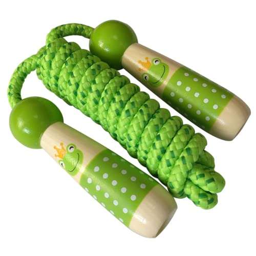FANXIYA Seilspringen für Kinder Einstellbares Springseil mit Cartoon Holzgriff Kinder Springseil aus Baumwolle 2.7m Kinder Springen Seil mit Tragetasche (Grün) Cover