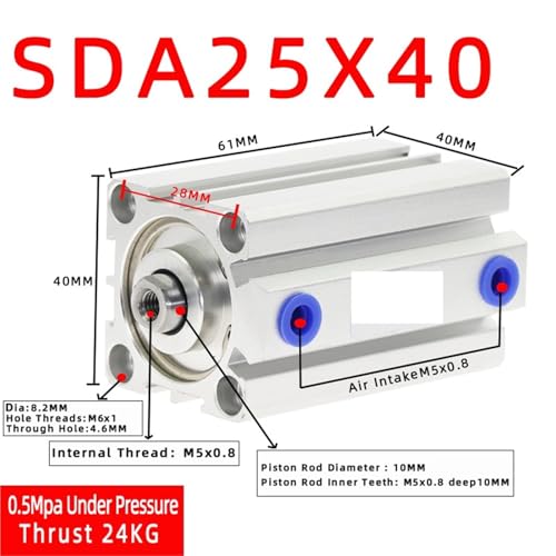 Cylindre à piston pneumatique SDA25 compact et robuste à double effet